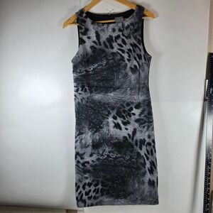Rabbit Rabbit Rabbit Designs Grey Animal Print Ruched Sheath Dress‎ Womens 10